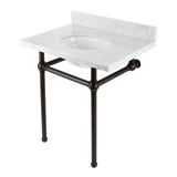 Templeton 30-Inch Carrara Marble Console Sink with Brass Legs (8-Inch, 3-Hole)