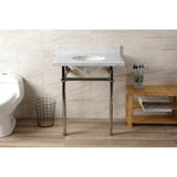 Templeton 30-Inch Carrara Marble Console Sink with Brass Legs (8-Inch, 3-Hole)