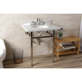 Templeton 30-Inch Carrara Marble Console Sink with Brass Legs (8-Inch, 3-Hole)