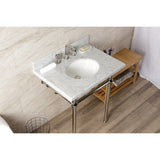 Templeton 30-Inch Carrara Marble Console Sink with Brass Legs (8-Inch, 3-Hole)