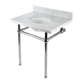 Templeton 30-Inch Carrara Marble Console Sink with Brass Legs (8-Inch, 3-Hole)