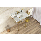 Templeton 30-Inch Carrara Marble Console Sink with Brass Legs (8-Inch, 3-Hole)