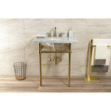 Templeton 30-Inch Carrara Marble Console Sink with Brass Legs (8-Inch, 3-Hole)