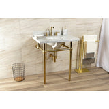 Templeton 30-Inch Carrara Marble Console Sink with Brass Legs (8-Inch, 3-Hole)