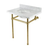 Templeton 30-Inch Carrara Marble Console Sink with Brass Legs (8-Inch, 3-Hole)