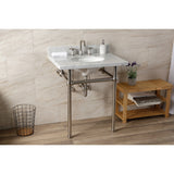 Templeton 30-Inch Carrara Marble Console Sink with Brass Legs (8-Inch, 3-Hole)