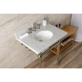 Templeton 30-Inch Carrara Marble Console Sink with Brass Legs (8-Inch, 3-Hole)