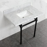 Templeton 30-Inch Carrara Marble Console Sink with Brass Legs (8-Inch, 3-Hole)