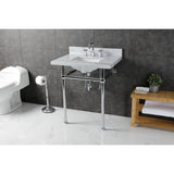 Templeton 30-Inch Carrara Marble Console Sink with Brass Legs (8-Inch, 3-Hole)