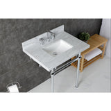 Templeton 30-Inch Carrara Marble Console Sink with Brass Legs (8-Inch, 3-Hole)