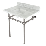 Templeton 30-Inch Carrara Marble Console Sink with Brass Legs (8-Inch, 3-Hole)