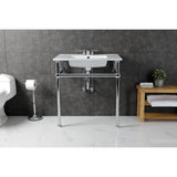 Templeton 31-Inch Ceramic Console Sink with Brass Legs (8-Inch, 3-Hole)