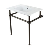 Templeton 31-Inch Ceramic Console Sink with Brass Legs (8-Inch, 3-Hole)