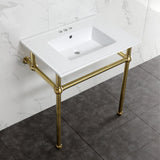 Fauceture 31-Inch Console Sink with Brass Legs (8-Inch, 3 Hole)