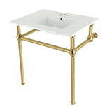 Templeton 31-Inch Ceramic Console Sink with Brass Legs (8-Inch, 3-Hole)