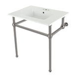 Templeton 31-Inch Ceramic Console Sink with Brass Legs (8-Inch, 3-Hole)