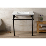 Templeton 31-Inch Ceramic Console Sink with Brass Legs (8-Inch, 3-Hole)