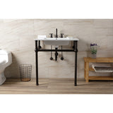 Templeton 31-Inch Ceramic Console Sink with Brass Legs (8-Inch, 3-Hole)