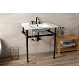 Templeton 31-Inch Ceramic Console Sink with Brass Legs (8-Inch, 3-Hole)