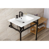 Templeton 31-Inch Ceramic Console Sink with Brass Legs (8-Inch, 3-Hole)