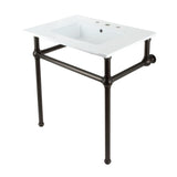 Templeton 31-Inch Ceramic Console Sink with Brass Legs (8-Inch, 3-Hole)