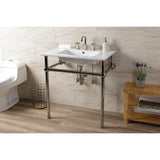 Templeton 31-Inch Ceramic Console Sink with Brass Legs (8-Inch, 3-Hole)