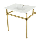 Templeton 31-Inch Ceramic Console Sink with Brass Legs (8-Inch, 3-Hole)