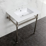 Templeton 31-Inch Ceramic Console Sink with Brass Legs (8-Inch, 3-Hole)