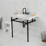 Templeton 36-Inch Carrara Marble Console Sink with Brass Legs (8-Inch, 3-Hole)