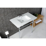 Templeton 37-Inch Ceramic Console Sink with Brass Legs (4-Inch, 3-Hole)