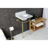 Fauceture 19-Inch Carrara Marble Console Sink with Brass Legs (4" Faucet Drillings)