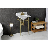 Fauceture 19-Inch Carrara Marble Console Sink with Brass Legs (4" Faucet Drillings)