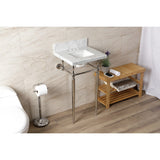 Fauceture 19-Inch Carrara Marble Console Sink with Brass Legs (4" Faucet Drillings)