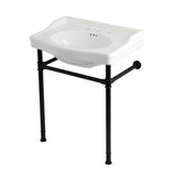 Victorian 30-Inch Ceramic Console Sink with Stainless Steel Legs (8-Inch, 3-Hole)