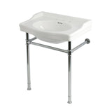 Victorian 30-Inch Ceramic Console Sink with Stainless Steel Legs (8-Inch, 3-Hole)