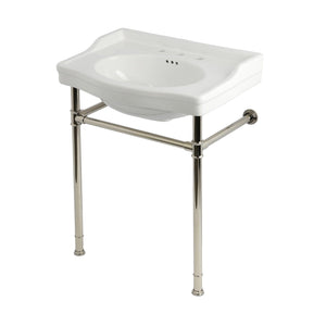 Victorian 30-Inch Ceramic Console Sink with Stainless Steel Legs (8-Inch, 3-Hole)