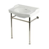 Victorian 30-Inch Ceramic Console Sink with Stainless Steel Legs (8-Inch, 3-Hole)