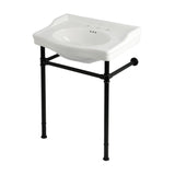 Victorian 30-Inch Ceramic Console Sink with Stainless Steel Legs (8-Inch, 3-Hole)