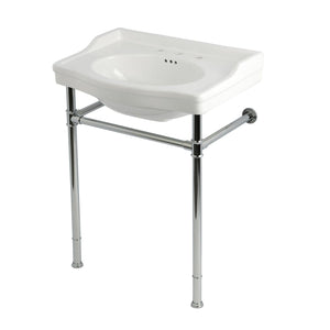 Victorian 30-Inch Ceramic Console Sink with Stainless Steel Legs (8-Inch, 3-Hole)