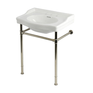 Victorian 30-Inch Ceramic Console Sink with Stainless Steel Legs (8-Inch, 3-Hole)