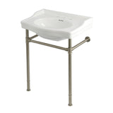 Victorian 30-Inch Ceramic Console Sink with Stainless Steel Legs (8-Inch, 3-Hole)