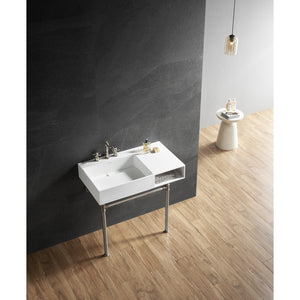 Aurelius 36-Inch Solid Surface Console Sink with Stainless Steel Legs (8-Inch, 3-Hole)