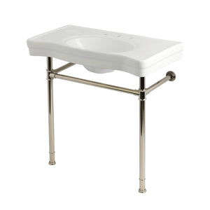 Imperial 36-Inch Ceramic Console Sink with Stainless Steel Legs (8-Inch, 3-Hole)