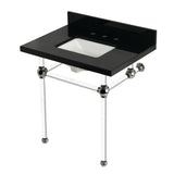 Templeton 30-Inch Black Granite Console Sink with Acrylic Legs (8-Inch, 3-Hole)