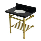 Templeton 30-Inch Black Granite Console Sink with Brass Legs and Shelf (8-Inch, 3-Hole)