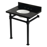 Monarch 30-Inch Black Granite Console Sink with Stainless Steel Legs