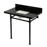 Imperial 36-Inch Black Granite Console Sink with Stainless Steel Legs (8-Inch, 3-Hole)