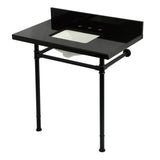 Imperial 36-Inch Black Granite Console Sink with Stainless Steel Legs (8-Inch, 3-Hole)