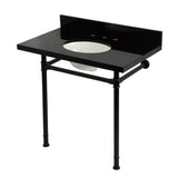 Imperial 36-Inch Black Granite Console Sink with Stainless Steel Legs (8-Inch, 3-Hole)