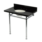 Imperial 36-Inch Black Granite Console Sink with Stainless Steel Legs (8-Inch, 3-Hole)